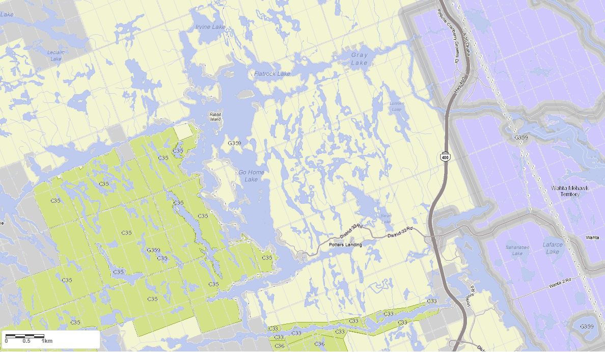 Crown Land Map of Go Home Lake in Municipality of Georgian Bay and the District of Muskoka